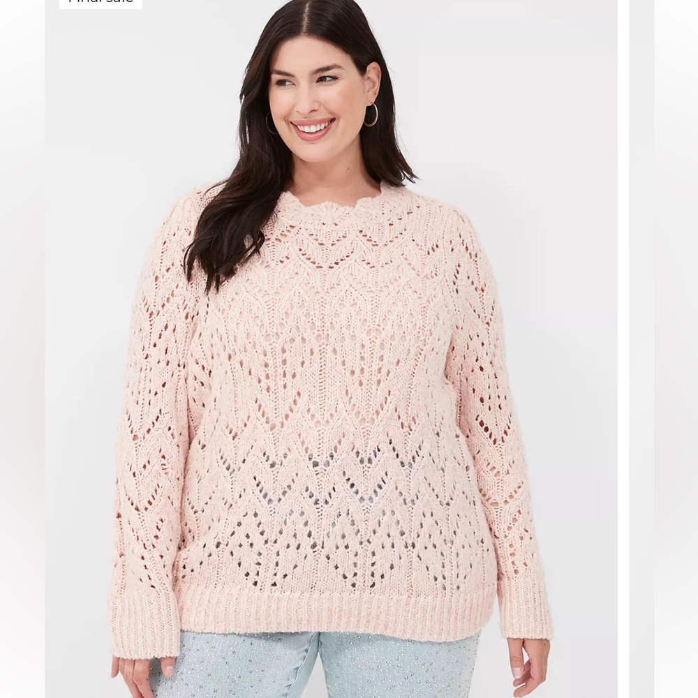 Lane Bryant Ornate-Stitch Crew-Neck Sweater light pink 14/16